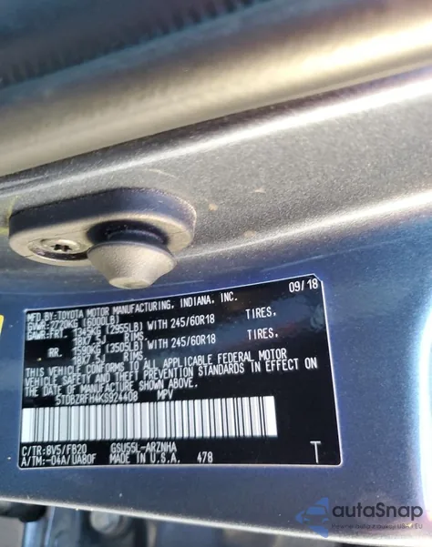 2019 Toyota Highlander Le z USA, uszkodzony, nr VIN 5TDBZRFH4KS924408